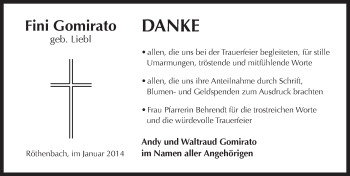 Traueranzeige von Fini Gomirato von Pegnitz-Zeitung